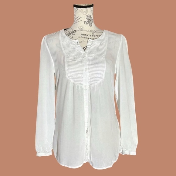 Spense White Bib Style Button Down Top - Picture 1 of 15